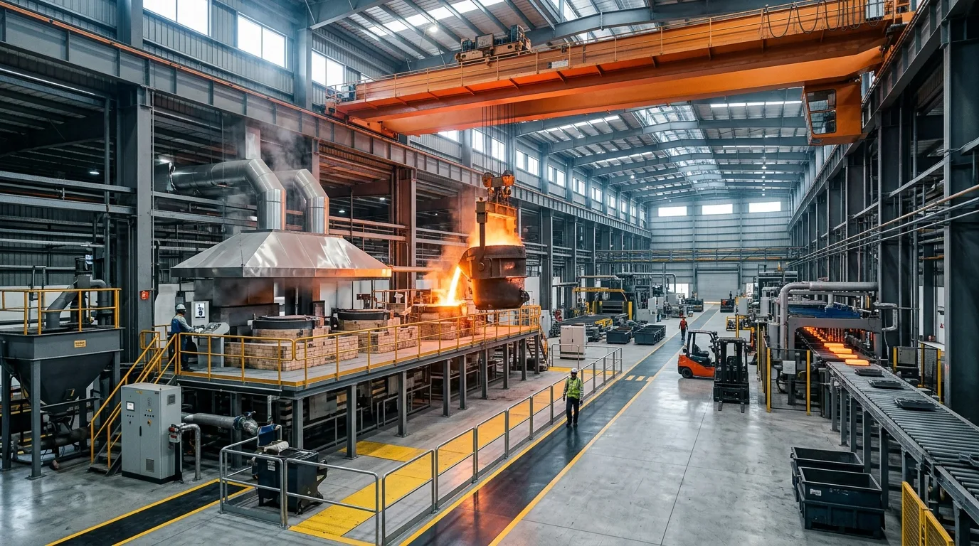 Heavy engineering foundry bay with melting furnaces and heavy EOT crane runway